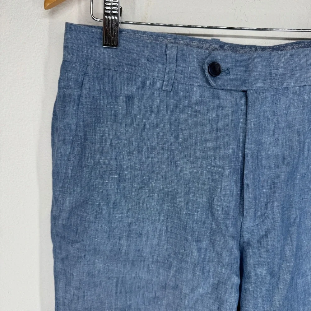 Bar III Mens Slim Fit‎ 100% Linen Blue Chambray Dress Pants 32x32 Preppy Coastal